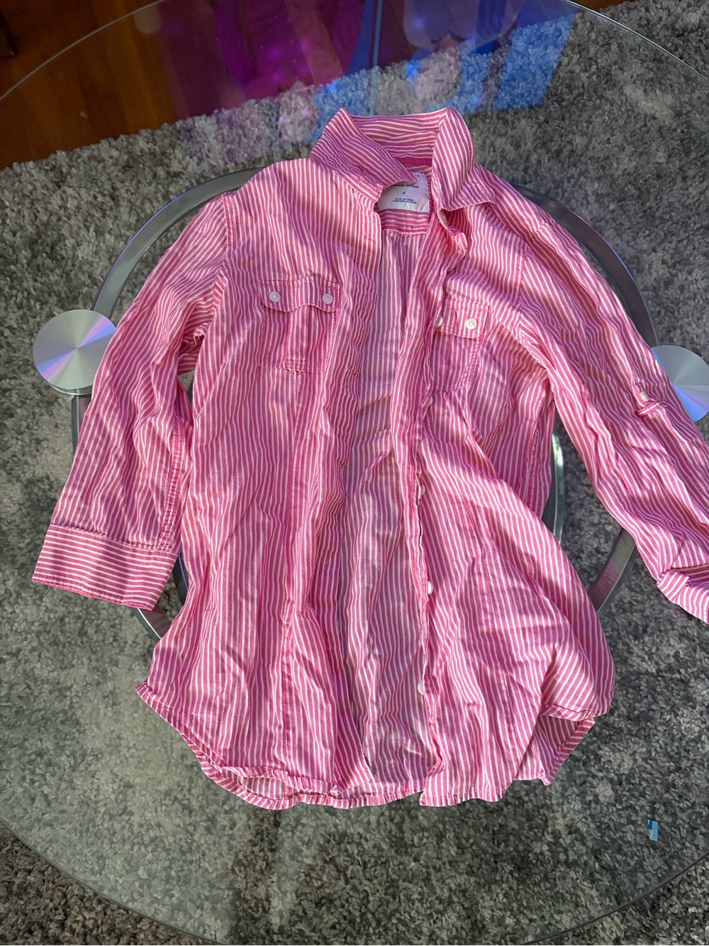 American Eagle Outfitters Pink & White Striped Button-Down Shirt